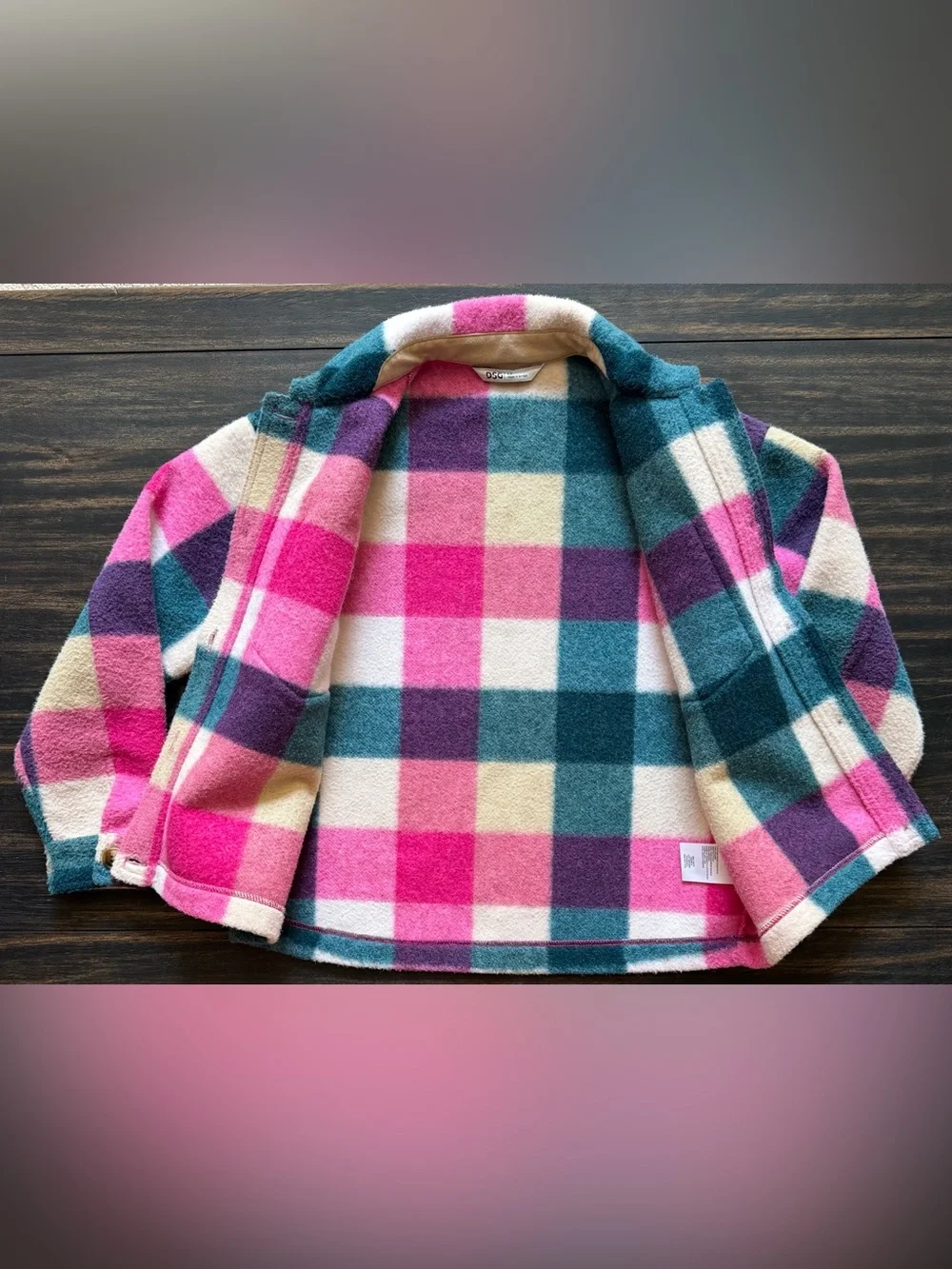 DSG Colorblock Plaid Shacket in Pink, Teal, Green, Cream, Purple, Girls M